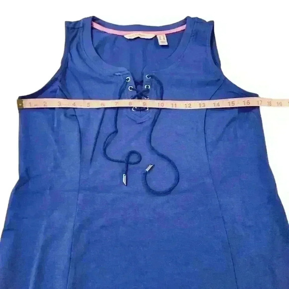 NWT Isaac Mizrahi Live! Regular Lace-Up Neck Hi-low Hem Ink Blue Maxi Dress Sz S - Picture 2 of 7